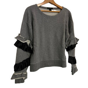 J. Crew Gray pull over sweatshirt ruffle sleeves S